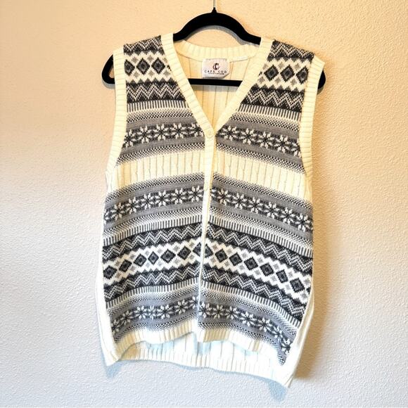 Vintage Cape Cod Wool Cream Grey Fair Isle Sweater Vest Womens L Preppy Winter - Picture 2 of 7